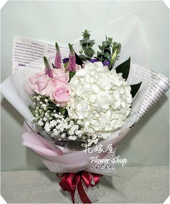 繡球玫瑰花束 生日 情人節花束